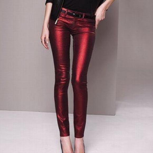 red metallic jeans